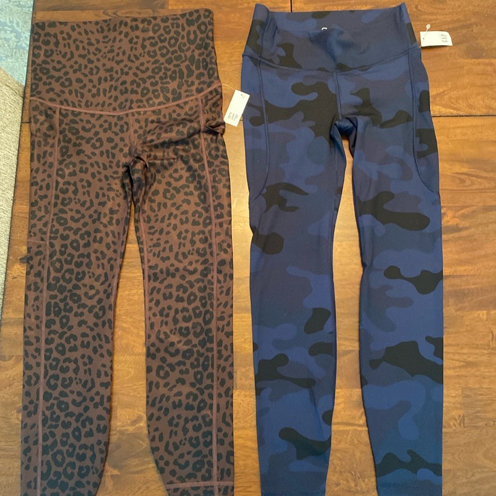 Two Pairs of NWT XS Gap Maternity leggings in Blue Camo and Leopard
